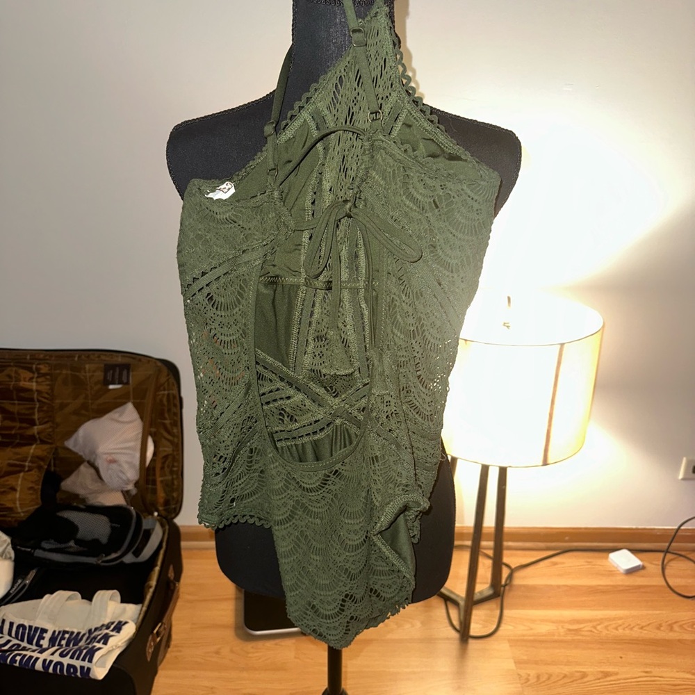 BECCA Olive Green Crochet One Piece Swimsuit - Picture 2 of 2